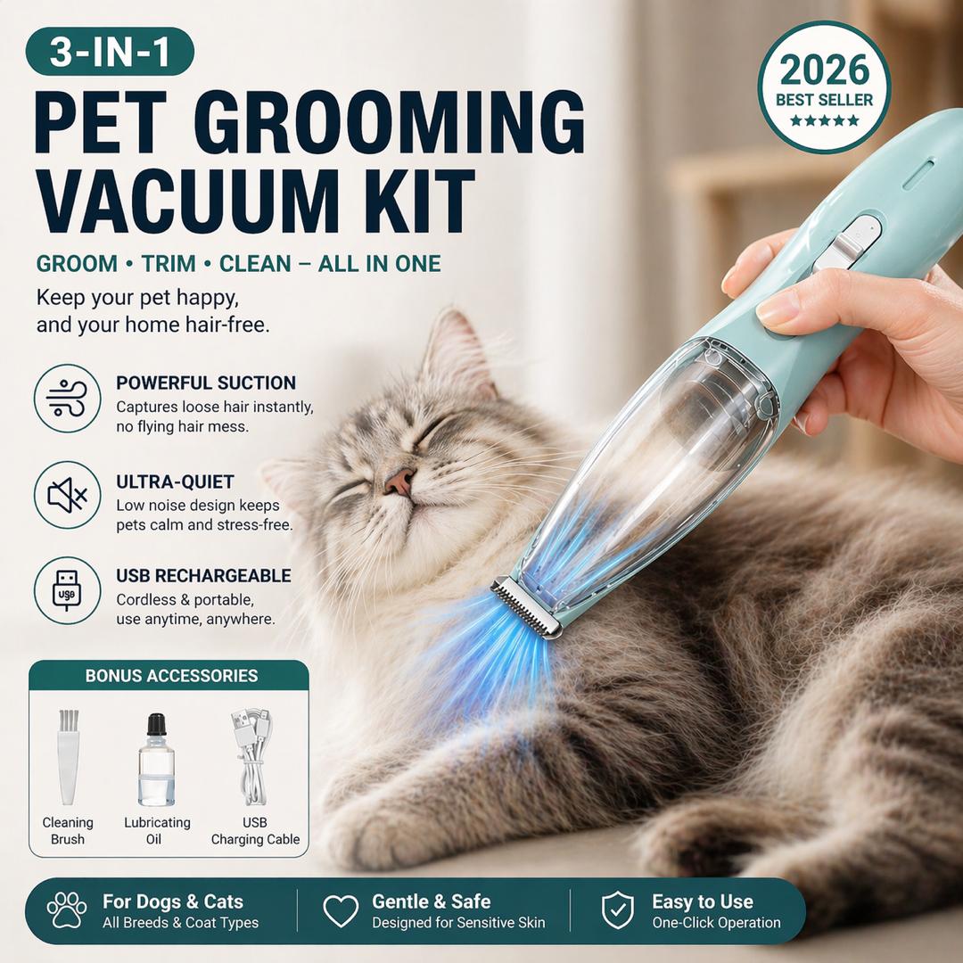 Groom Your Pet Without the Mess – 2-in-1 Vacuum Clipper for Dogs & Cats